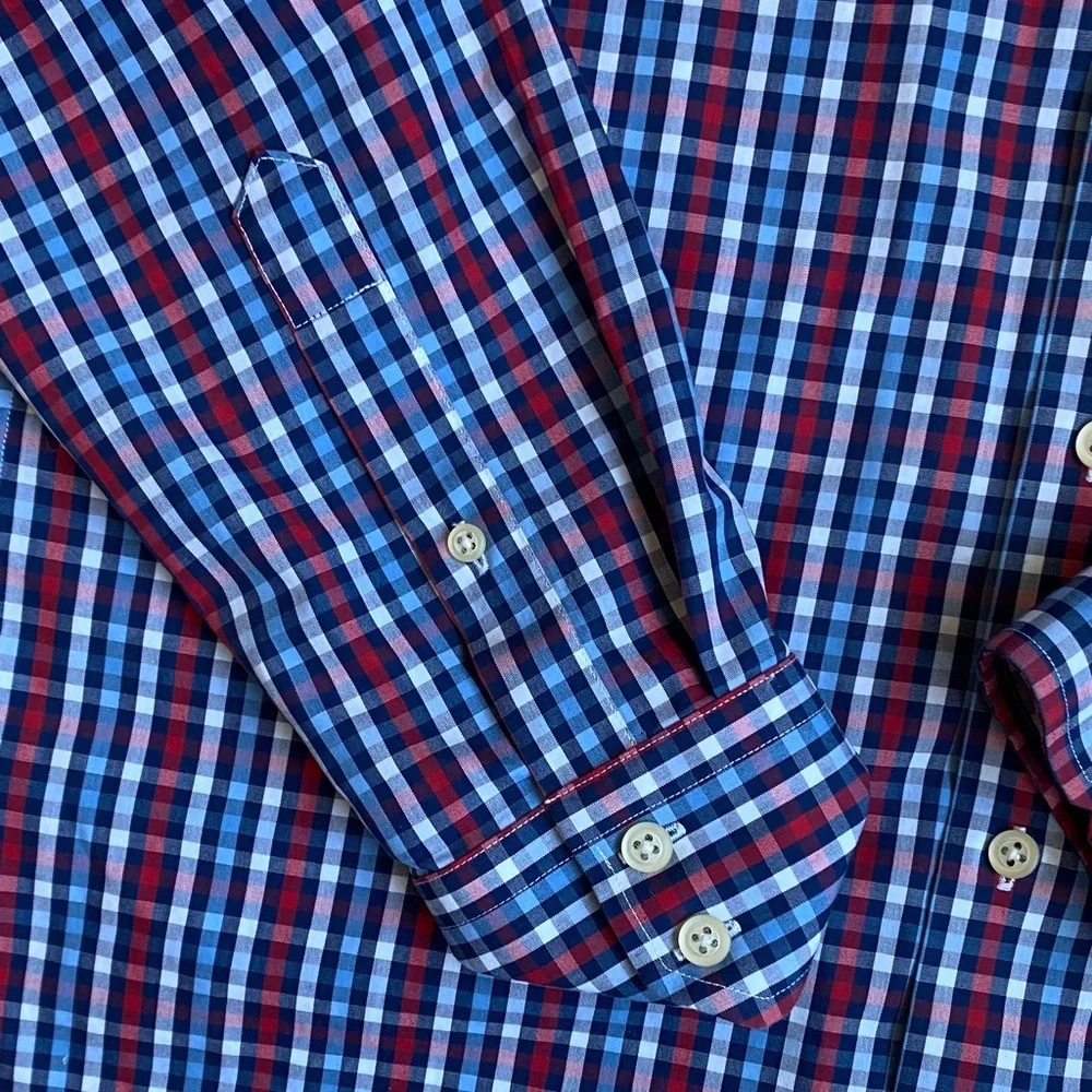 Banana Republic Red and Blue Plaid Long-Sleeve Button-Down Shirt